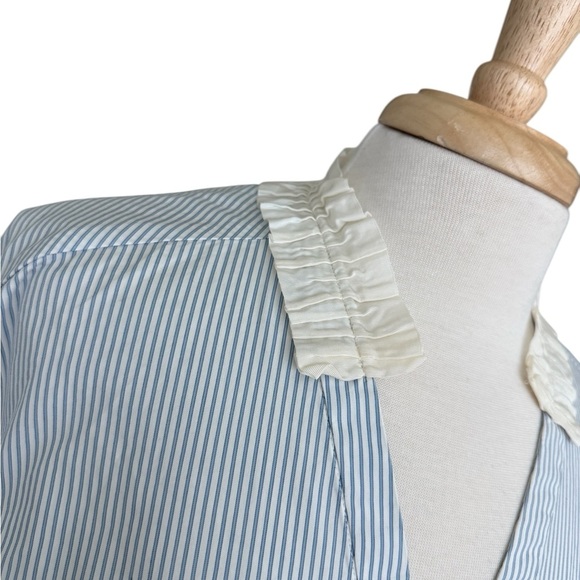 Sandro Paris Oversized Blue and White Striped Button Down Shirt Size 2 - Picture 5 of 12